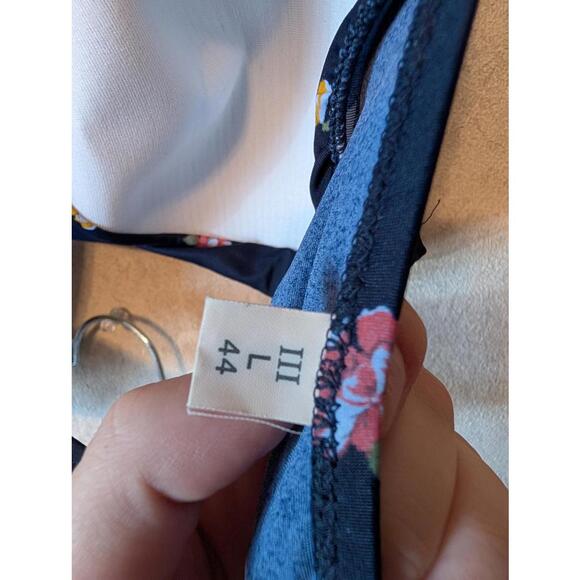 VALENTINO navy floral strapless bikini set sz L - Picture 7 of 7